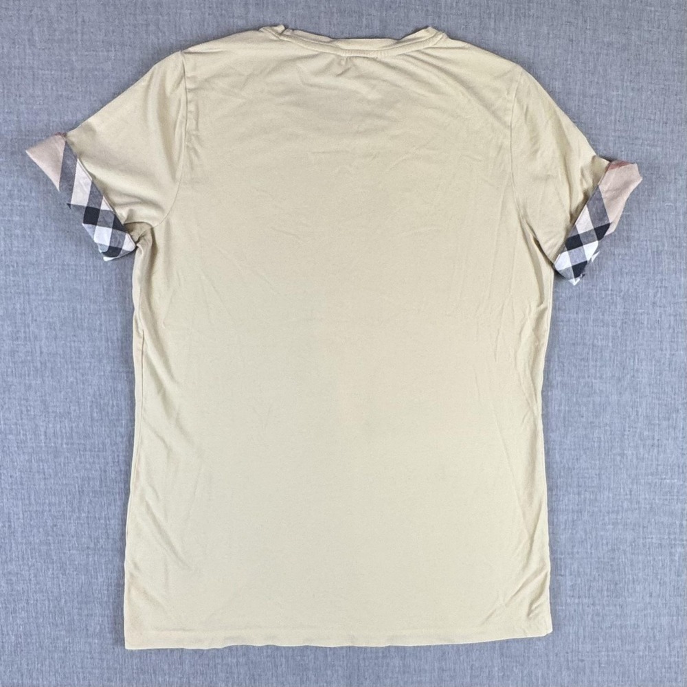 Burberry Brit Shirt Womens Large Beige Nova Check Cuff T-Shirt Stretch Jersey - Picture 4 of 10